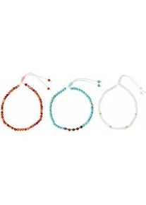 Fußketten Set Firetti "Schmuck Geschenk Körperschmuck Edelsteine" Fußkettchen Gr. Messing-Baumwolle, bunt (gelbgoldfarben-rosa-türkis-weiß-weiß-türkis-schwarz-rot-blau-rostorange + weiß-türkis-schwarz-rot-blau-rostorange) mit Jade, Türkis (behandelt), Achat, Karneol