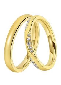 Trauring DOOSTI "Schmuck Geschenk Edelstahl Ehering Partnerring LIEBE" Fingerringe Gr. 60, mit Zirkonia, Edelstahl, 3mm, goldfarben (gelbgoldfarben + kristallweiß) wahlweise mit oder ohne Zirkonia