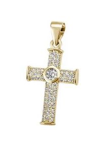 Ketten-Anhänger Firetti "Schmuck Geschenk Silber 925 Halsschmuck Anhänger Kreuz" Schmuckanhänger Gr. Silber 925 (Sterlingsilber), 1,60 g, goldfarben (gelbgoldfarben, kristallweiß, kristallweiß) Damen mit Zirkonia (synth.)