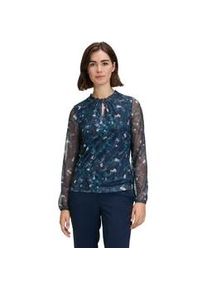 BETTY & CO Kurzarmshirt BETTY & CO "Betty Co Blusenshirt mit gekräuseltem Ausschnitt" Gr. XL, blau (dunkelblau, petrol) Damen Shirts Druck