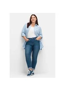 Stretch-Jeans sheego "Große Größen" Gr. 40, Normalgrößen, blau (blau denim) Damen Jeans »Die Schmale« mit zweifarbigen Kontrastnähten