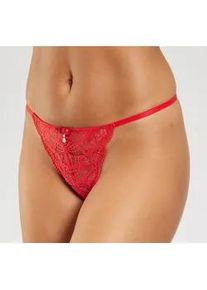 String Lascana "Nikoletta" Gr. 48/50, rot Damen Unterhosen aus floraler Spitze mit Accessoire in Perlenoptik