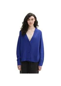 Cardigan Tom Tailor DENIM Gr. L (40), blau (anemone blue) Damen Strickjacken mit Strickstruktur und Knopfleiste