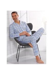 Schlafanzug Gr. 44/46, blau (bleu-ecru-kariert) Herren Homewear-Sets