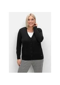 Strickjacke sheego "Große Größen" Gr. 44, schwarz Damen Strickjacken mit V-Ausschnitt und Knöpfen, tailliert