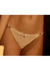 Tanga Lascana Gr. 40/42, braun (toffee) Damen Unterhosen mit feiner Satinschleife und extravaganten Strassaccessoires