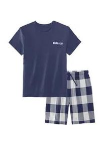 Pyjama Buffalo Gr. 134/140, blau (navy /beige kariert) Kinder Homewear-Sets im coolen Karolook