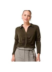 Kurzarmshirt Zero "Zero Shirt mit Raffung" Gr. 36, grün (slate oliv) Damen Shirts drapiert gerafft