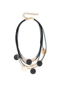 Collier Firetti "runde Plättchen, Bicolor, modisch" Halsketten Gr. Metall-Polyester, L: 55cm, goldfarben (schwarz-gelbgoldfarben) Damen