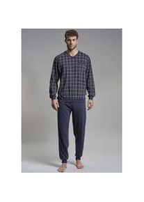 Bernd Götz Pyjama GÖTZBURG "Bronx" Gr. 54, blau (navy) Herren Homewear-Sets mit feiner Kontrastnaht und cooler Musterung