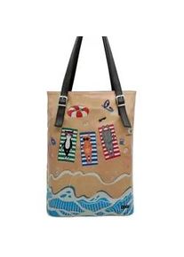 Umhängetasche DOGO "Damen Tall Bag Cats on the Beach Vegan Damen Handtaschen" Gr. B/H/T: 40cm x 34cm x 10cm OneSize, braun Damen Taschen Vegan