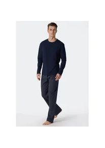 Pyjama Schiesser ""Ebony"" Gr. 106, blau (800-blau) Herren Homewear-Sets mit rundem Halsausschnitt