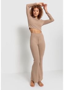 LSCN BY LASCANA Pyjama beige Gr. 44/46 für Damen. Mit V-Ausschnitt. Körpernah