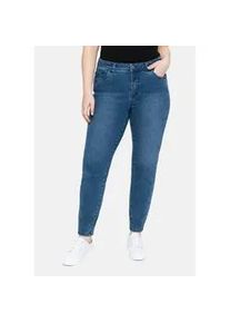 Stretch-Jeans sheego "Große Größen" Gr. 56, Normalgrößen, blau (blau denim) Damen Jeans 5-Pocket-Jeans skinny, mit vorverlegter Teilungsnaht