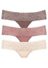 String Vivance Gr. 48/50, bunt (rose, beere, mahagoni) Damen Unterhosen aus elastischer Baumwolle mit floraler Spitze