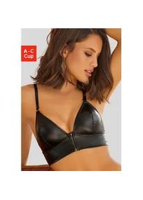 Bralette-BH Petite Fleur Gold Gr. 90, Cup A, schwarz Damen BHs ohne Bügel in Leder-Optik mit Reißverschluss, Kunstleder, sexy Dessous