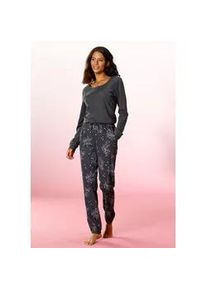 Pyjama Vivance DREAMS Gr. 52/54, grau (anthrazit) Damen Homewear-Sets mit Hortensienmuster