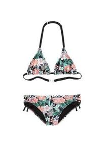 Triangel-Bikini Chiemsee Gr. 146/152, N-Gr, schwarz (schwarz-bedruckt) Kinder Bikini-Sets mit floralem Design