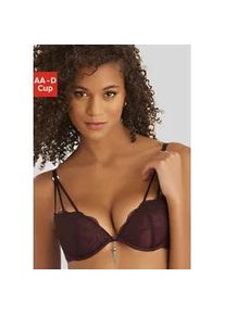 Push-up-BH Lascana Gr. 70, Cup D, rot (cherryrot) Damen BHs mit extravagantem Glitzeraccessoire, sexy Dessous