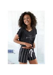 Shorty Vivance DREAMS Gr. 32/34, schwarz (schwarz, gestreift) Damen Homewear-Sets mit Frontdruck