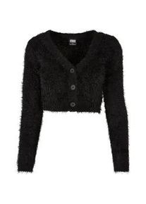 Strickjacke Urban Classics "Urban Classics Damen Ladies Cropped Feather Cardigan" Gr. 5XL, schwarz Damen Strickjacken