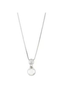 Kette mit Anhänger UNIKE JEWELLERY "CLASSY SIMPLE PEARL, UK.CL.1202.0018" Halsketten Gr. Silber 925 (Sterlingsilber)-Perlen, L: 47cm, silberfarben (silberfarben-kristallweiß) Damen mit Zirkonia (synth.) - Perle