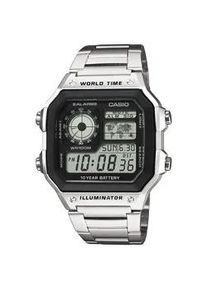 Chronograph Casio TIMELESS COLLECTION "AE-1200WHD-1AVEF" Armbanduhren silberfarben Herren Quarzuhr, Armbanduhr, Herrenuhr, digital, Stoppfunktion, Weltzeit