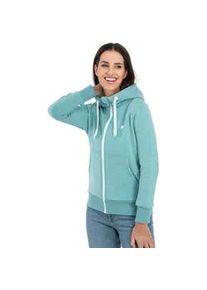 Kapuzensweatjacke DEPROC ACTIVE "FinjaCMYK II" Gr. 36/38 (M), blau (türkis) Damen Sweatjacken weiche Fleecejacke mit Kängurutasche