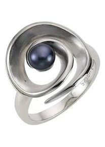 Fingerring ZEEme "Silber 925 rhodiniert mit schwarzer Perle" Fingerringe Gr. 058 (18,5), Silber 925 (Sterlingsilber), weiß (weiß, schwarz) Damen Handschmuck (Ringe)