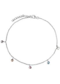 Fußkette mit Anhänger Firetti "Schmuck Geschenk Silber 925 Körperschmuck Erbskette" Fußkettchen Gr. Silber 925 (Sterlingsilber), bunt (silberfarben-grün-hellblau-pink-gelb-lila + grün-hellblau-pink-gelb-lila) mit Zirkonia (synth.)