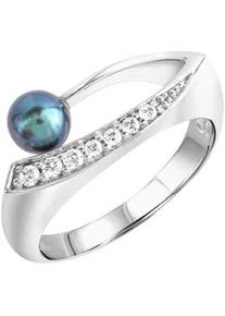 Fingerring ZEEme "Silber 925 rhodiniert mit schwarzer Perle & Zirkonia weiß" Fingerringe Gr. 021 (66,1), Silber 925 (Sterlingsilber), weiß (weiß, schwarz) Damen