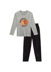 Pyjama AUTHENTIC LE JOGGER Gr. 170/176, grau (grau meliert / schwarz) Kinder Homewear-Sets mit Basketball-Aufdruck