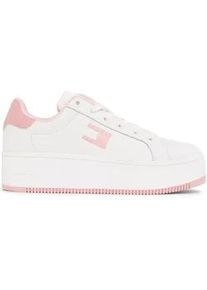 Plateausneaker Tommy Jeans "TJW FLATFORM ESS" Gr. 38, rosa (weiß, rose) Damen Schuhe Freizeitschuh, Halbschuh, Schnürschuh mit gepolstertem Schaftrand