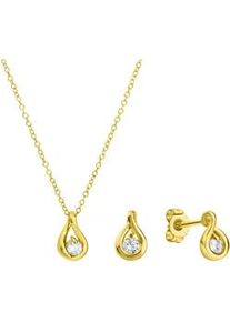 Ohrring und Ketten Set Firetti "Multipack Schmuck Geschenk Silber 925 Halskette Ohrstecker Tropfen" Schmuck-Sets goldfarben (gelbgoldfarben, kristallweiß, kristallweiß) mit Zirkonia (synth.)