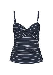 Bügel-Tankini-Top Tom Tailor Gr. 38, Cup C, blau (blau-gestreift) Damen Bikini-Oberteile vorn gerafft