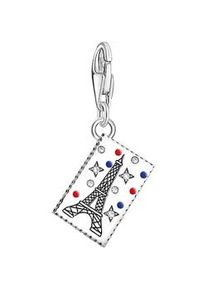 Charm-Einhänger Thomas Sabo "Eiffelturm Briefmarke, 2082-691-7" Charms silberfarben (silberfarben, rot, blau, weiß, weiß) Damen mit Zirkonia (synth.)