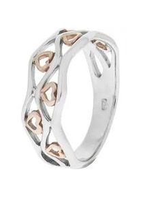 Fingerring ZEEme "Silber 925 zweifarbig mit Herz-Motiven" Fingerringe Gr. 016 (50,5), Silber 925 (Sterlingsilber), rot Damen