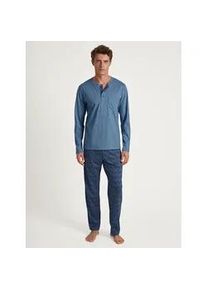 Pyjama Calida "Relax Imprint 2" Gr. XL (56), blau (coronet blue) Herren Homewear-Sets mit aufgesetzer Brusttasche