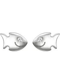 Paar Ohrstecker Jobo "Lächelnde Fische" Ohrringe Gr. Silber 925 (Sterlingsilber), silberfarben (silber 925, weiß) 925 Silber mit Zirkonia