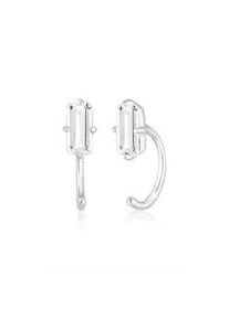 Paar Ohrhänger Elli PREMIUM "Creolen Stecker Hoops Edelstein 925 Silber" Ohrringe Gr. OneSize, mit Steinen, Silber 925 (Sterlingsilber), silberfarben (silber, weiß) Damen