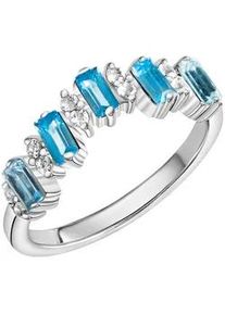 Fingerring ZEEme "Silber 925 rhodiniert mit 12x Weißtopas + 5x Blautopas (beh.)" Fingerringe Gr. 058 (18,5), Silber 925 (Sterlingsilber), weiß (weiß, blau) Damen