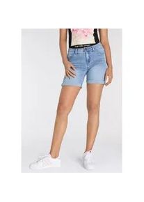 Jeansshorts Arizona "Ultra-Stretch" Gr. 42, N-Gr, blau (bleached) Damen Jeans extra eng geschnitten, krempelbare Beinabschlüsse