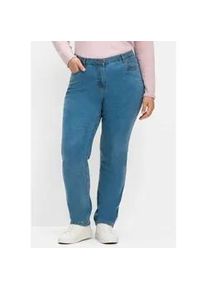 Gerade Jeans sheego "Große Größen" Gr. 54, Normalgrößen, blau (blau denim) Damen Jeans innen weich und wärmend angeraut