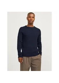 Jack & Jones Rundhalspullover JACK & JONES "JJPANNEL KNIT CREW NECK AW24" Gr. L, blau (navy blazer) Herren Pullover