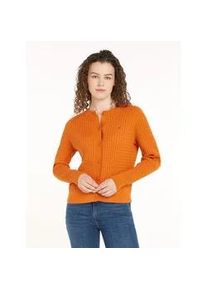 Strickjacke Tommy Hilfiger "CO CABLE C-NK CARDIGAN" Gr. M (38), orange (autumn orange) Damen Strickjacken mit Zopfstruktur