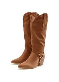 Stiefelette Lascana Gr. 40, braun (camelfarben) Damen Schuhe Cowboy Stiefel,Slouchy Boots mit abnehmbarem Schaft,Boots VEGAN