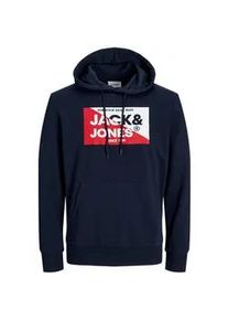 Jack & Jones Kapuzensweatshirt JACK & JONES "JJNOLAN SWEAT HOOD" Gr. S, blau (navy blazer print:big) Herren Sweatshirts