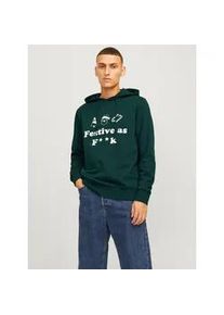 Jack & Jones Kapuzensweatshirt JACK & JONES "JJXMAS ONE COLOR FUNNY SWEAT HOOD" Gr. L, grün (scarab) Herren Sweatshirts