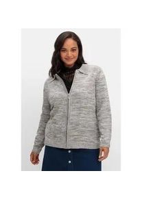 Strickjacke sheego "Große Größen" Gr. 48, grau Damen Strickjacken mit Polokragen