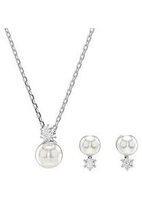 Ohrring und Ketten Set Swarovski "Schmuckset Multipack Schmuck Geschenk Matrix, 5689624" Schmuck-Sets metallfarben, kristallweiß, weiß, kristallweiß Damen mit Swarovski Kristallen, Perle